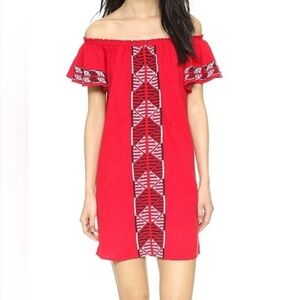 Piper by Townsend red flutter sleeve off the shoulder embroidered dress medium
